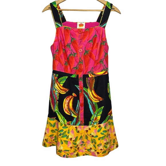 FARM Rio Dresses & Skirts - Farm Rio Mixed Fruit Print Mini Dress Size Small S Linen Blend Sundress Banana